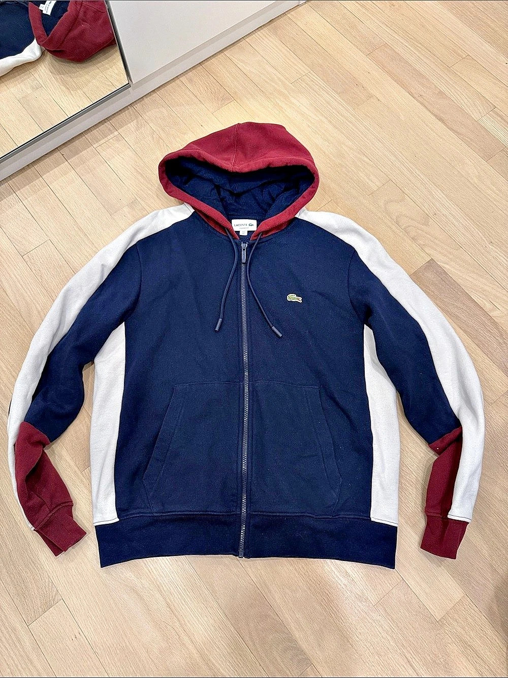 Lacoste Classic Fit Color Block Hoodie Blue & Red Large